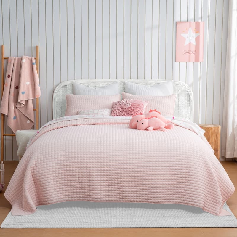 Wonderful Waffle Quilt Set 3 Piece Solid Bedding Set for Kids