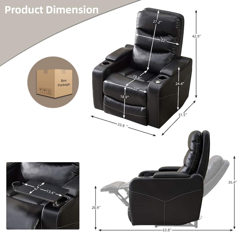 Multifunctional Electric Recliner Sofa with Writing Board, Cup Holder, LED Ambient Lighting, Storage Armrest and Charging Port