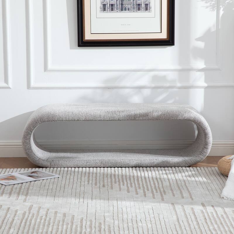 52.17"W Chenille Upholstered Bench for Bedroom End of Bed,Modern Shoe Bench for Entryway,Equipped With An Iron Frame