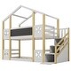 preview thumbnail 6 of 9, Twin over Twin House Shaped Bunk Bed with CPC and White Storage Staircase, Wooden House Bed with Blackboards & Roof - White