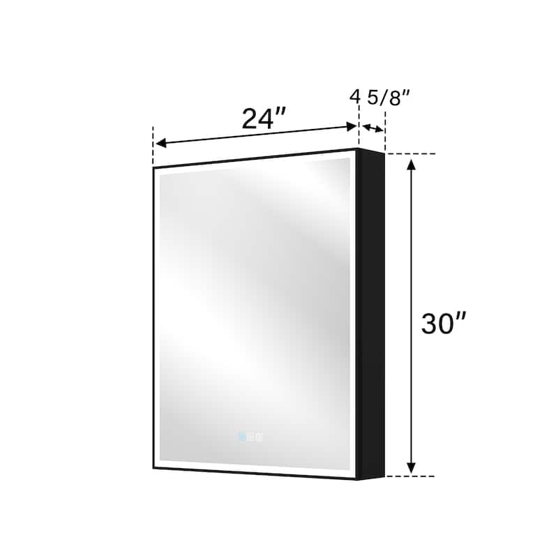 30'' H Recessed Or Surface Wall Mounted LED Mirror Cabinet With Mirror And Adjustable Shelves,Black Frame