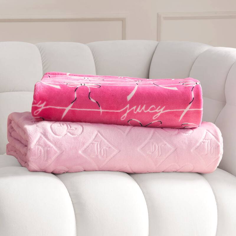 Juicy Couture Royal Embossed/Bow Plush 2-Piece Throw Blankets