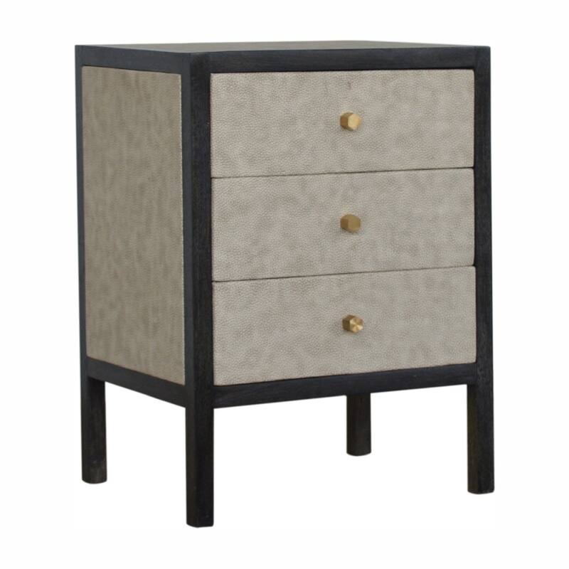 HomeRoots 24" Gray And Black Solid Wood And Faux Shagreen Three Drawer Nightstand