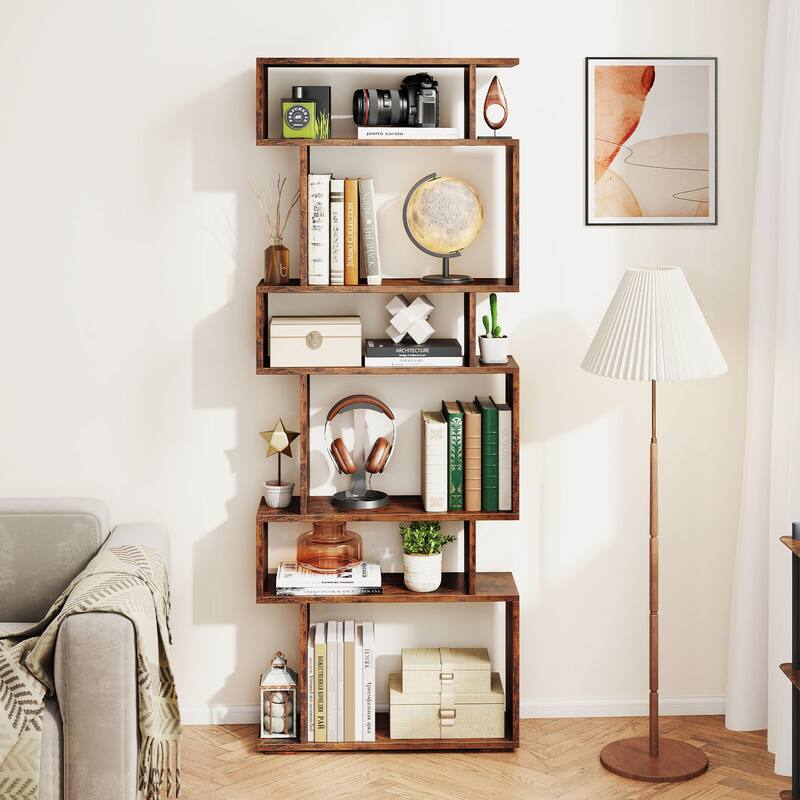 Gymax 2PCS 6-tier Storage Bookshelf Tall Display Shelf w/