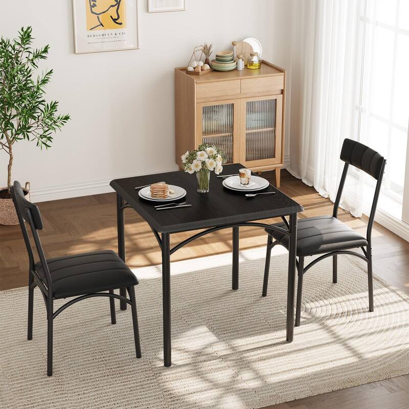 Round Dining Table Set for 2, Circle Kitchen Table and Chairs, Dining Room Table Set with Upholstered Chairs - Black