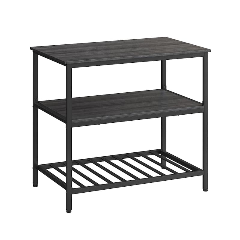 Black Metal Kitchen Shelf with Large Wooden Worktop and Adjustable Storage Racks