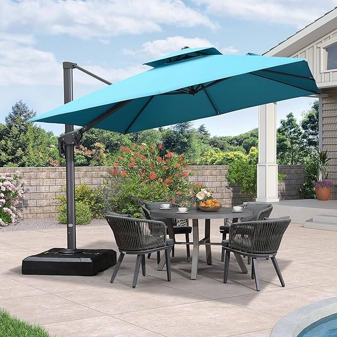PURPLE LEAF Patio Cantilever Umbrella with 360 Degree Rotation - 10ft-Blue