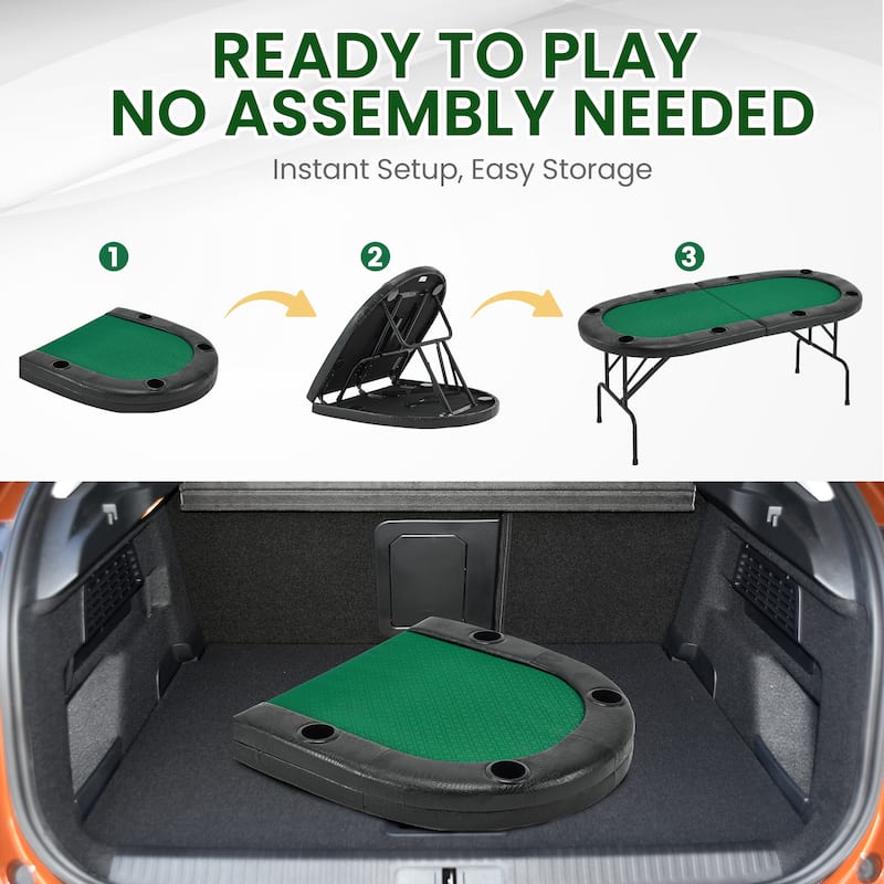 EROMMY Foldable Oval Poker Table for 8 Players, 72" Texas Holdem & Blackjack Table with Cup Holders and Casino-Grade Felt