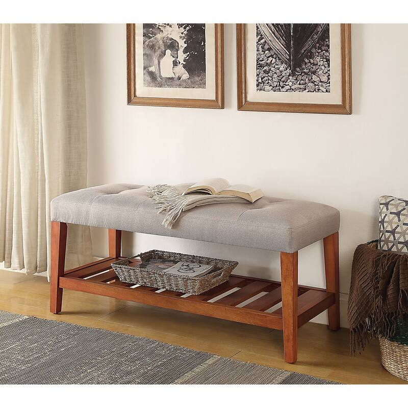Charla Light Gray Fabric & Oak Finish Bench