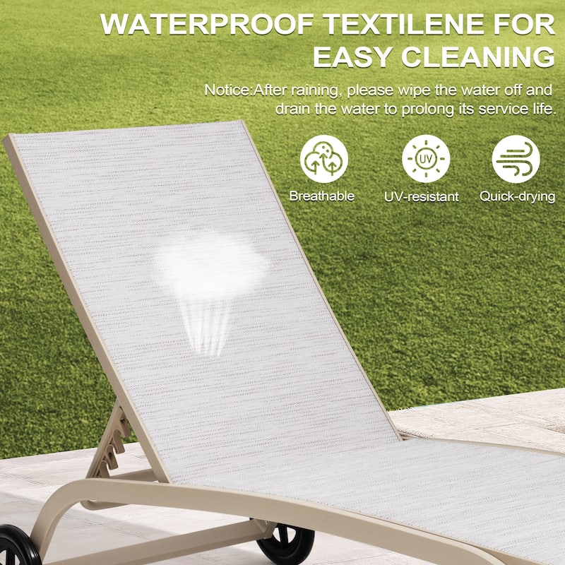 Outdoor Chaise Lounge Chair Pool Lounger with Adjustable Back and Wheels