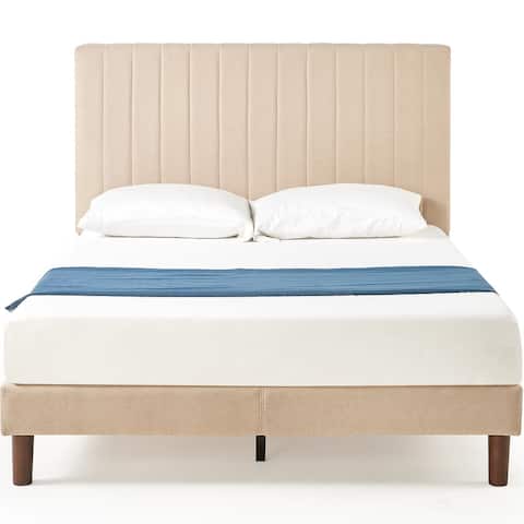 Priage by ZINUS Debi Beige Channel-stitched Platform Bed Frame