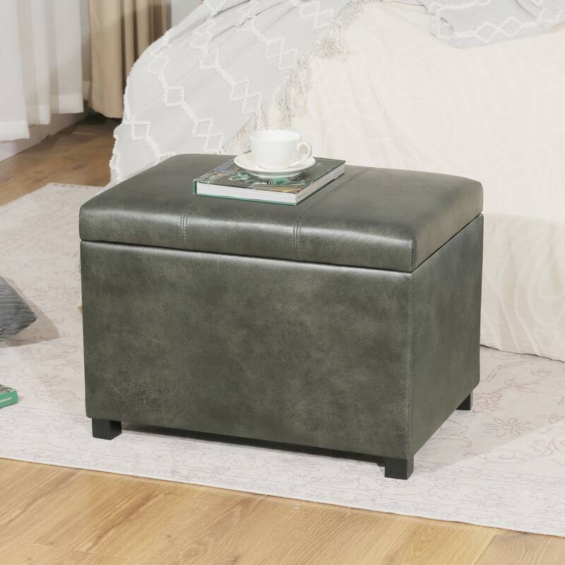Adeco Faux Leather Storage Ottoman for Living Room Footstool