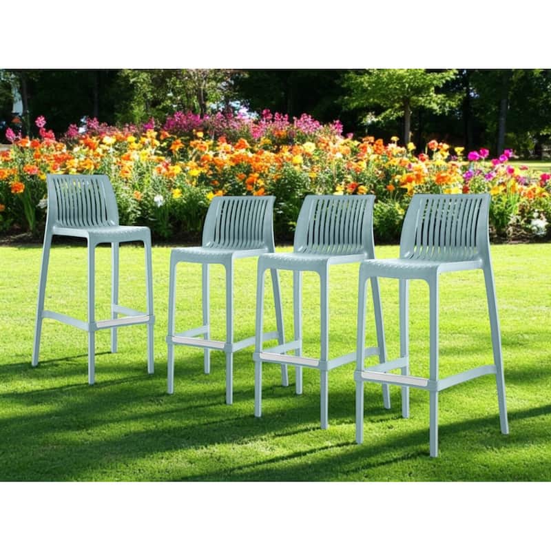 HomeRoots Set of Four 30" Baby Blue Heavy Duty Plastic Low Back Outdoor Bar Height Chairs - Baby Blue
