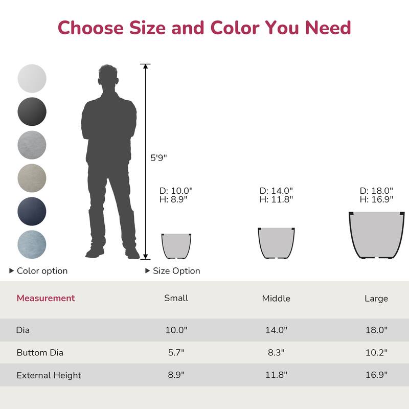 Concrete Tall Round Pot for Indoor & Outdoor(Upgraded Interior)