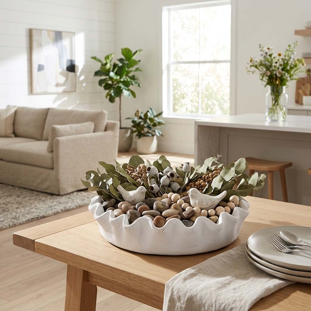 Modern Artful Terracotta Bowl - 13", White - 13.0"