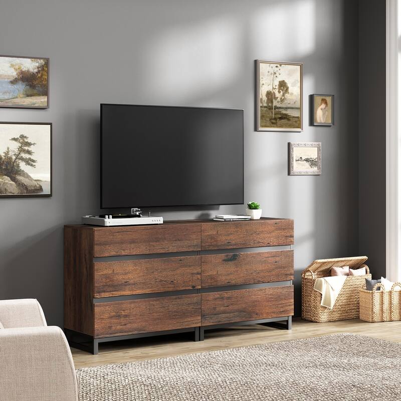 WAMPAT Modern TV Stand with Drawers and Metal Base
