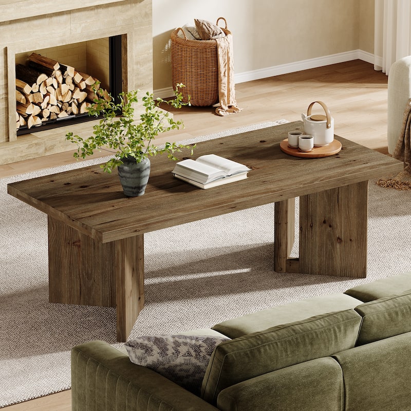 Farmhouse Solid Wood Rectangle Coffee Table, Living Room Center Tea Accent Table