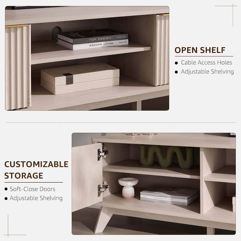 70" Modern Fluted TV Stand for Living Room, Wood Entertainment Center