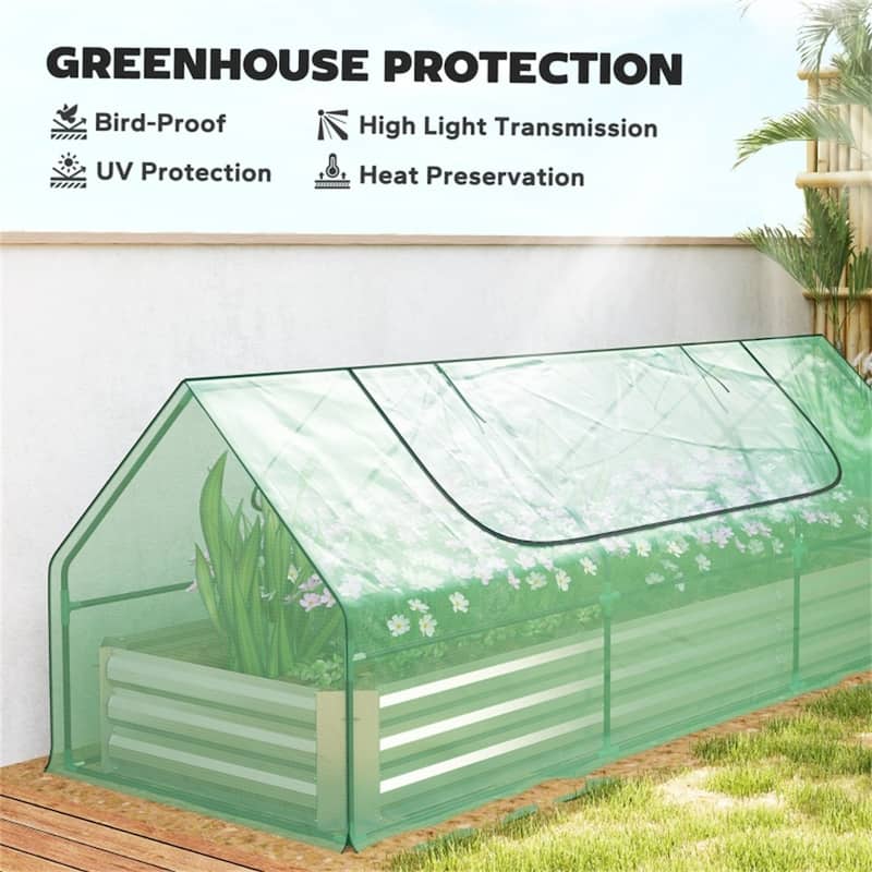 PE Steel Mini Greenhouse with Raised Planter Bed