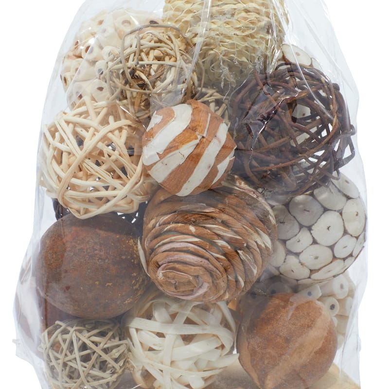 Dried Plant Handmade Orbs & Vase Filler with Varying Designs - Set of 2 Brown - Roche River Decor - 6"W x 7"L x 11"H