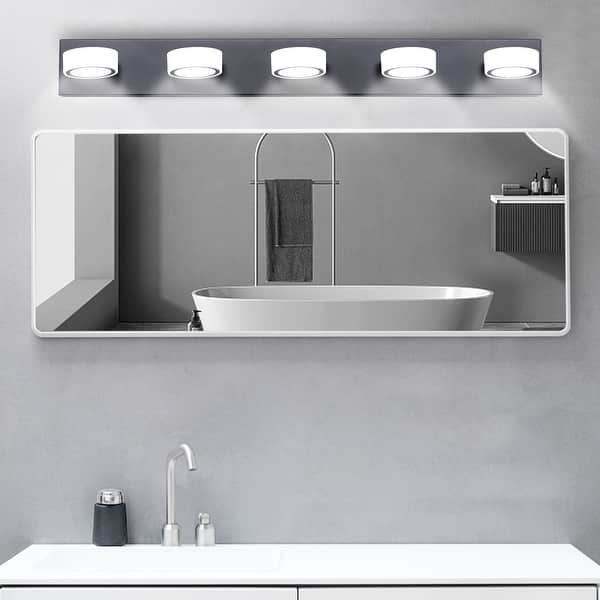 slide 2 of 9, Modern LED 5-Light Black Vanity Wall Light Fixture for Bathroom Mirror Black
