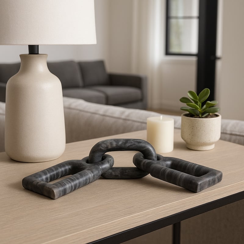 Marble Decorative Object Carved Chain Sculpture Home Decor - 16", Gray - 16.0"