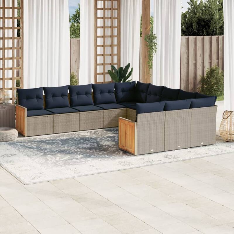 vidaXL 11/12 Piece Patio Sofa Set with Cushions Black/Gray Poly Rattan - 21.7 x 24.4 x 27.2 - Gray Without table