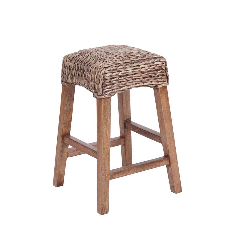 Swayze Rustic Bohemian Hyacinth/Wood Backless Bar Stool, by JONATHAN Y