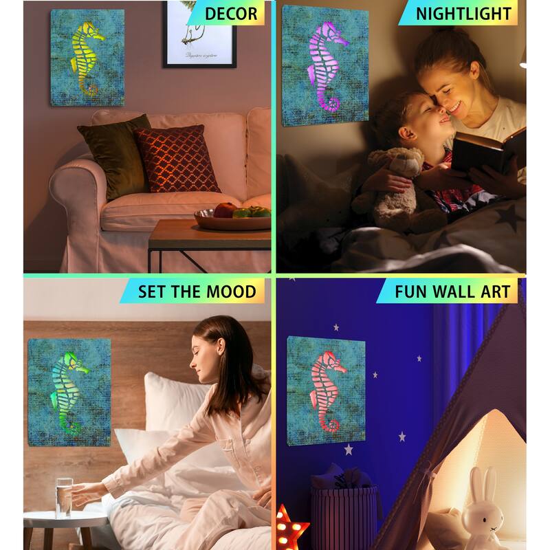 CoTa Global Seahorse Light Up LED Wall Art - Changing Color LED Light - 15.75Lx11.9Wx1H inches