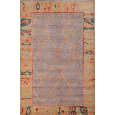 Hand Knotted Oriental 100% Wool Carpet Transitional Geometric Purples Oushak Area Rug - 4' 9'' X 3' 0''