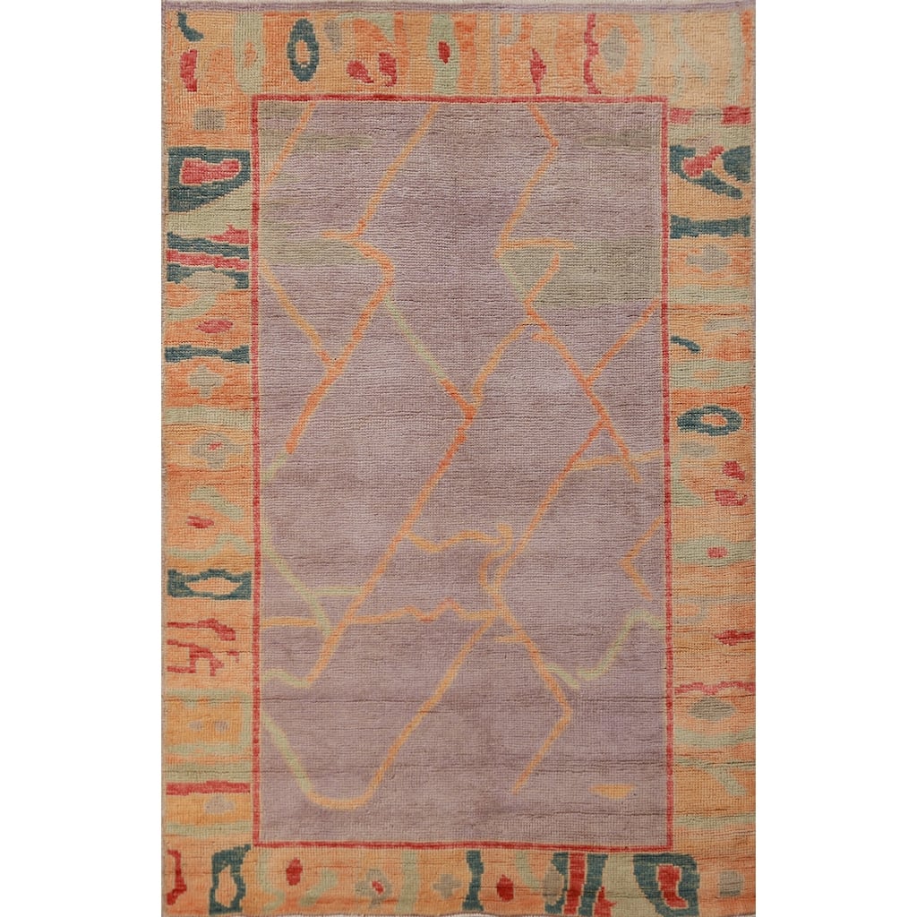 Hand Knotted Oriental 100% Wool Carpet Transitional Geometric Purples Oushak Area Rug - 4' 9'' X 3' 0''