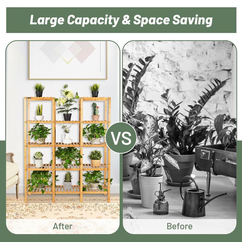 Costway Multifunctional Bamboo Shelf Flower Plant Stand Display - 45.5''L x 12.5'' W x 55.5'' H