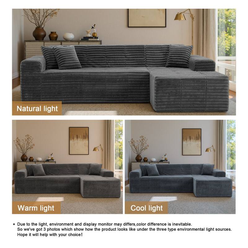 122" W No Assembly Sofa L-Shaded Sectional Modular with Chaise