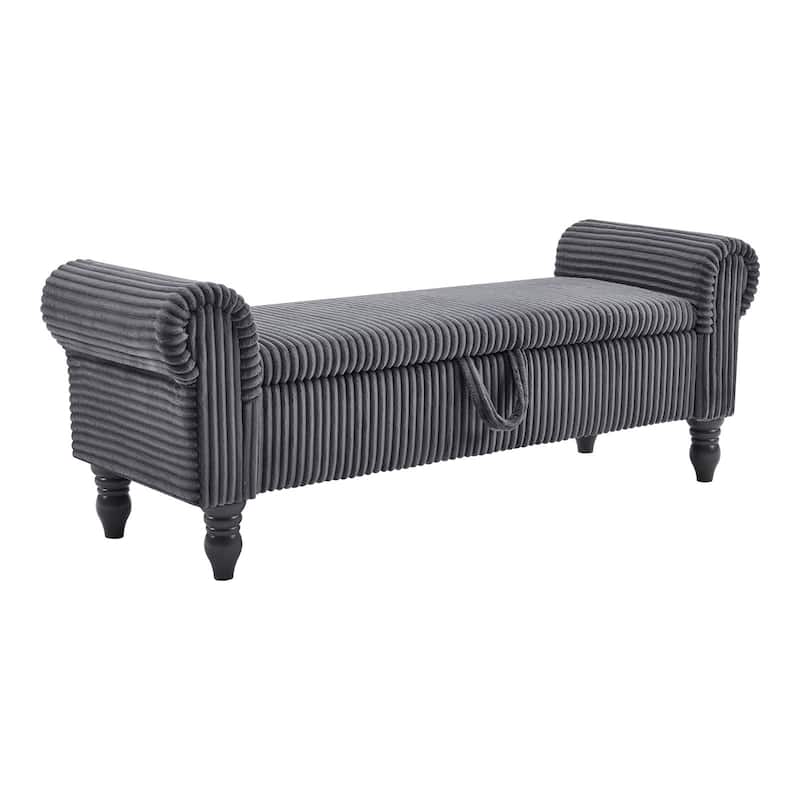 HomeRoots 55" Dark Gray Corduroy and Solid Wood Upholstered Storage Bench With Flip Top - 55.00 in. x 20.00 in. x 17.00 in.