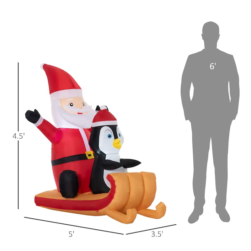 Outsunny 5ft Inflatable Christmas Santa Claus and Penguin, Blow-Up LED Display