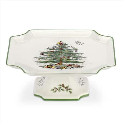 Spode Christmas Tree Footed Square Cake Plate 10 Inches