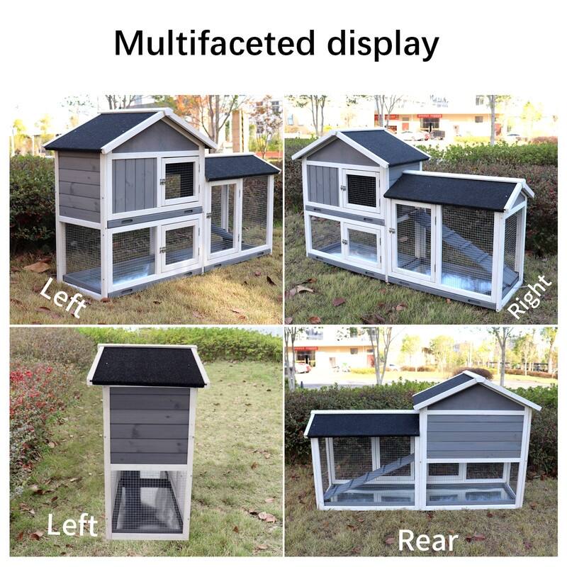 Mieres Rabbit Hutch, Large Bunny Cage with Removable Bottom Wire Mesh Rabbit Cage, UV Panel, Deeper No Leak Tray