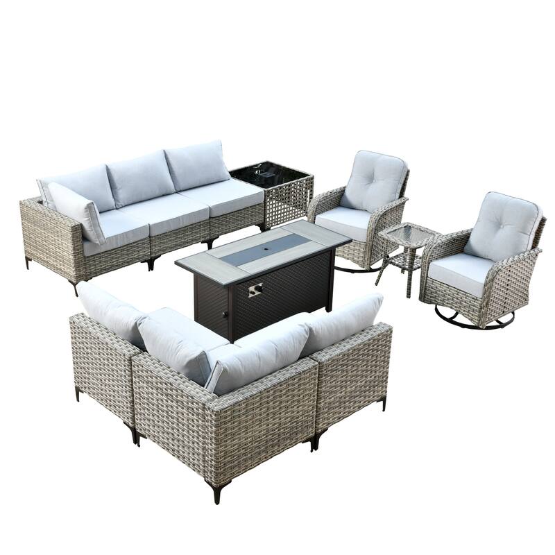 XIZZI 11-piece Outdoor Patio Wicker Furniture Sectional Set with Fire Table