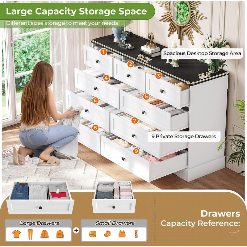Bedroom Dresser Charging Station Storage Drawers Chest of Drawers