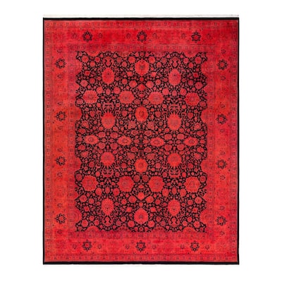 Overton Hand Knotted Wool Vintage Inspired Modern Contemporary Overdyed Red Area Rug - 8' 1" x 10' 4"