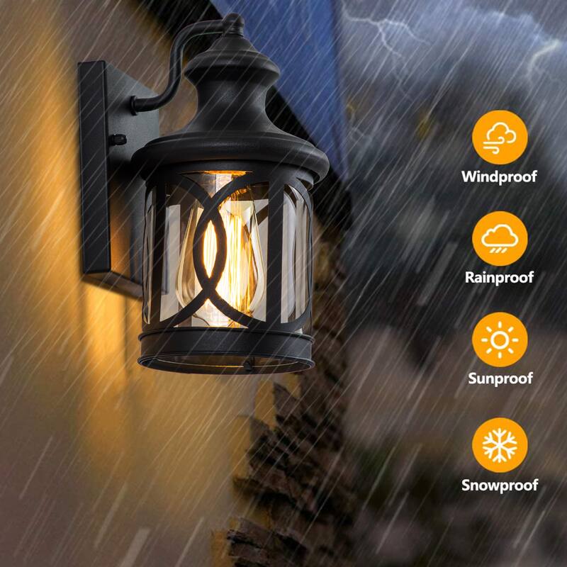 2-Pack 1-Light Matte Black Outdoor Wall Lantern