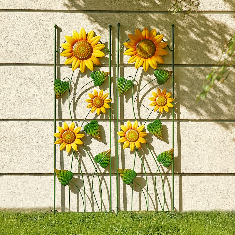 Glitzhome 48"H Metal Sunflowers Garden Trellis Plant Climbing Stakes