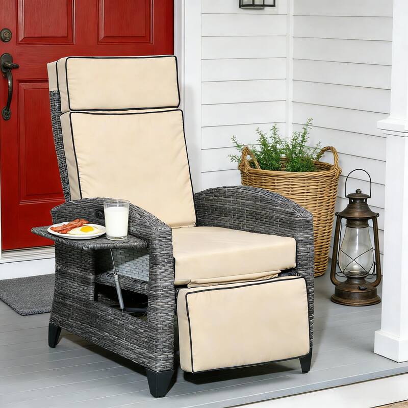 GDFStudio Outdoor Khaki Reclining Lounge Chair