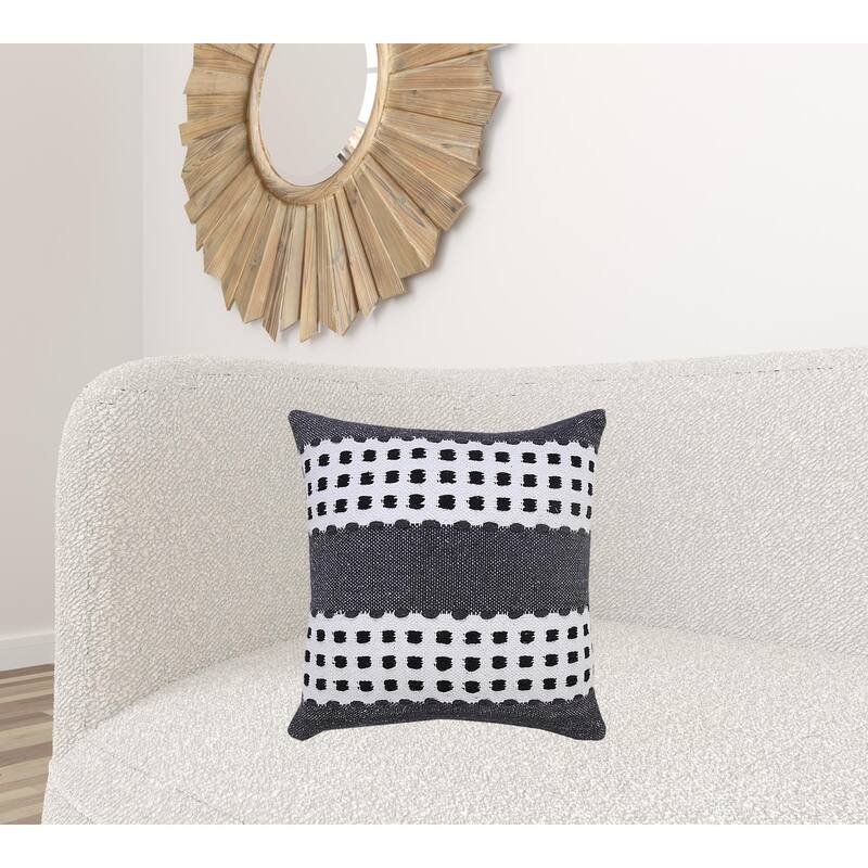HomeRoots 20" X 20" Black Gray And White 100% Cotton Striped Zippered Pillow