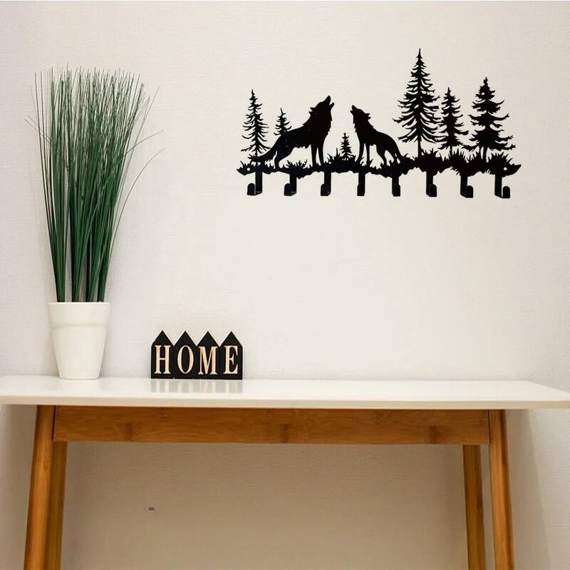 Rustic Wolf Wall-Mounted Metal Organizer Hooks For Keys Hats Bags