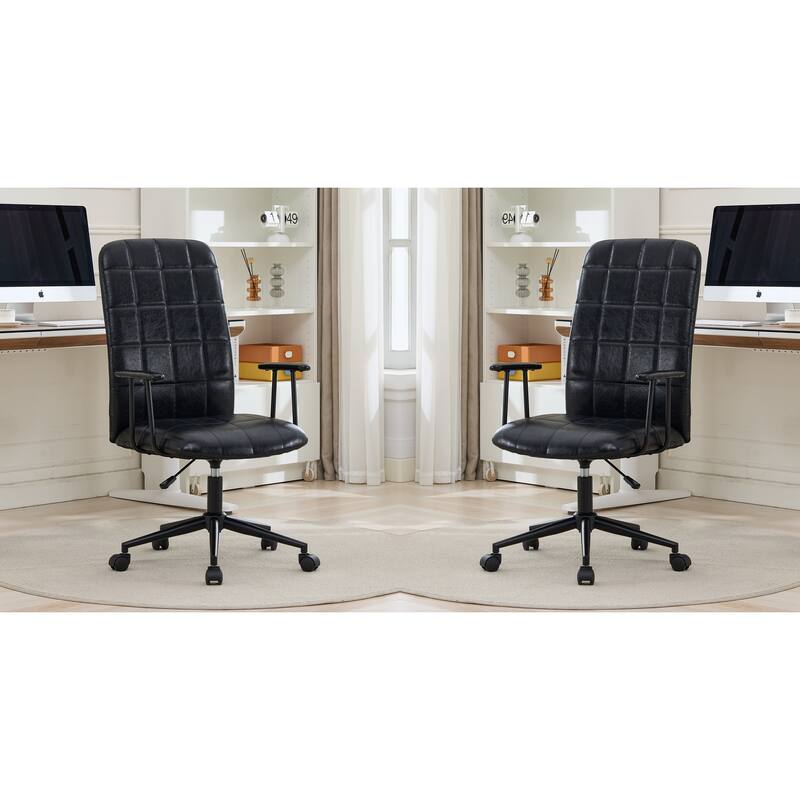 Antique PU leather office chair 2 SETS, with armrest, high backrest, 360 degree swivel - Antique Black