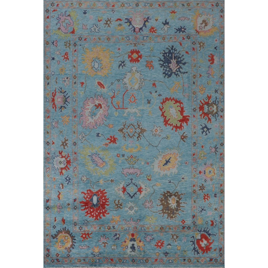 All-Over Blue Oushak Area Rug Handmade Wool Carpet - 7'7" x 10'5"