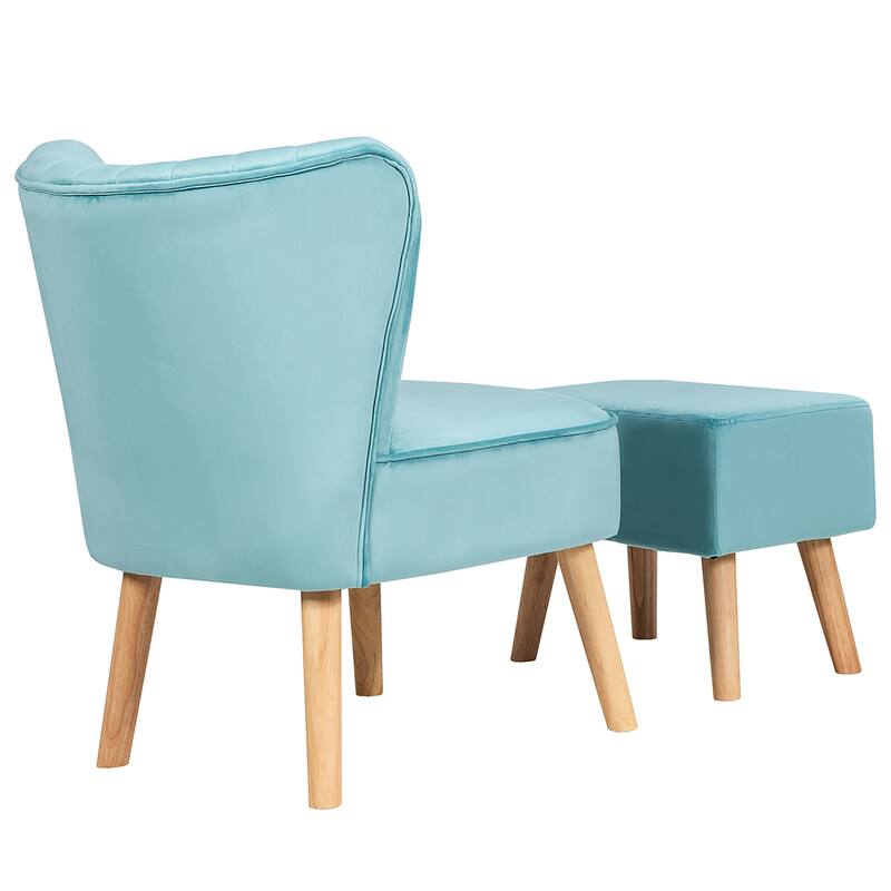 Costway Leisure Chair and Ottoman Thick Padded Velvet Tufted Sofa Set