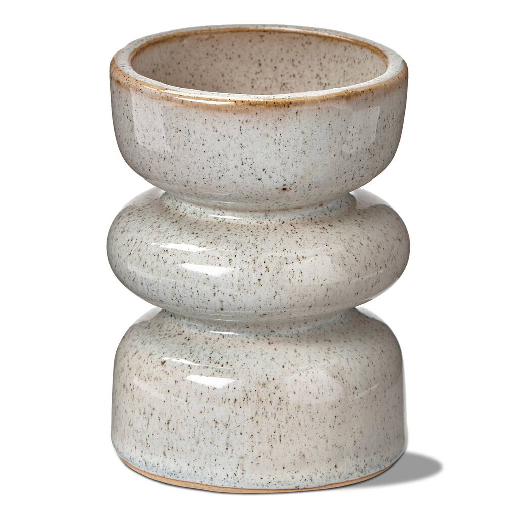 Linea Taupe Speckled Ceramic Reversible Taper and Pillar Candle Holder Small,3.2L x 3.2W x 4.5.0H inches