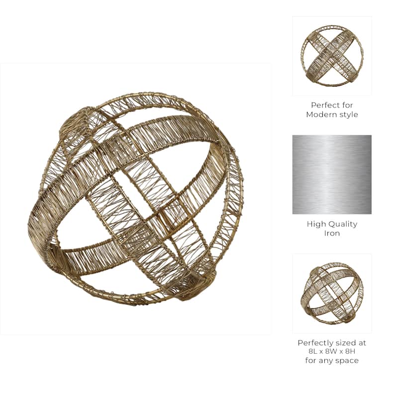 Metal Orb Sculpture with Interwoven Iron Wire Design Decorative Accent